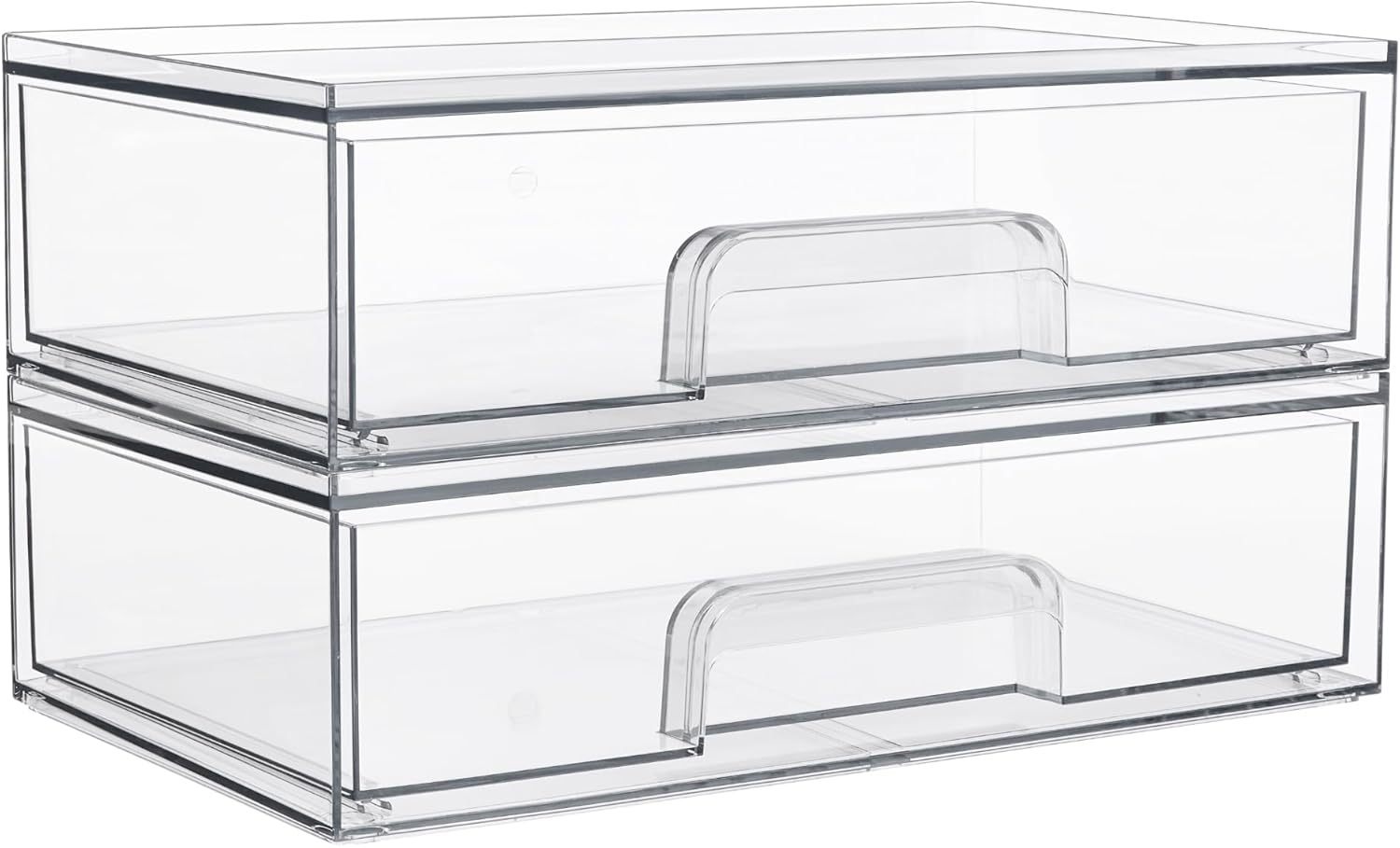 12.1in 30.7cm W Clear Stackable Storage Drawers,2 Pack Acrylic Plastic Organizers Bins For Makeup Palettes, Cosmetics, And Beauty Supplies,Ideal For Vanity, Bathroom,Cabinet,Desk Organization - Enfance-Heureuse