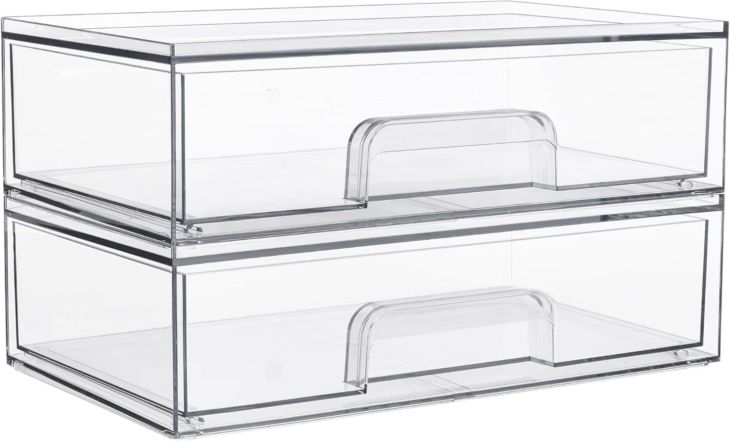 12.1in 30.7cm W Clear Stackable Storage Drawers,2 Pack Acrylic Plastic Organizers Bins For Makeup Palettes, Cosmetics, And Beauty Supplies,Ideal For Vanity, Bathroom,Cabinet,Desk Organization - Enfance-Heureuse