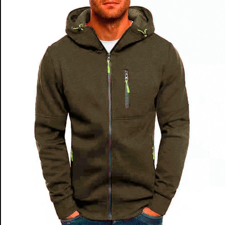 Men's Casual Zipper Hooded Sweater Solid Color Sports Fitness Jackets Cardigan - Enfance-Heureuse