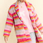 Davi & Dani Contrast Striped Open Front Coat with Pockets - Enfance-Heureuse