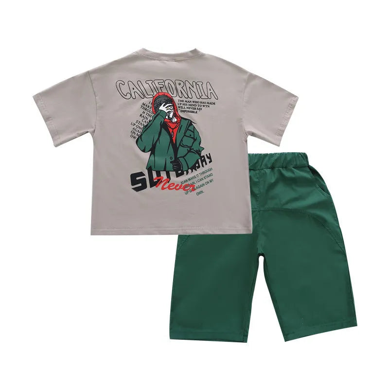 Children's Short-sleeved Cotton Thin Two-piece Suit - Enfance-Heureuse