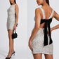 Sleeveless Slim Fit Backless Bow Glitter Mini Dress