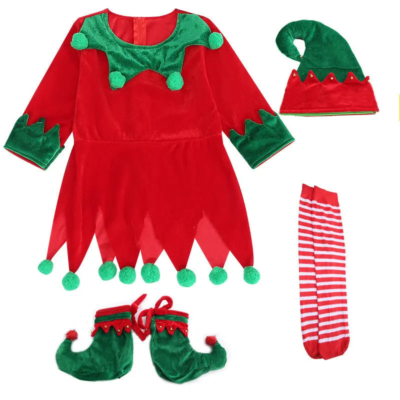 Christmas Children's Elf Dress Suit Costume - Enfance-Heureuse
