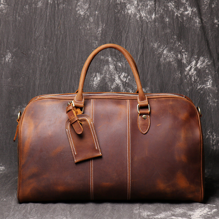 Men's Leather Hand Travel One Shoulder Crossbody Duffel Bag - Enfance-Heureuse
