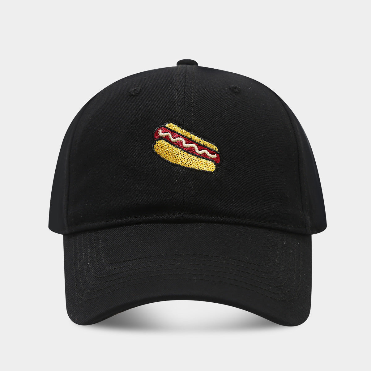 Hot Dog Embroidery Pattern Soft Top Peak Cap