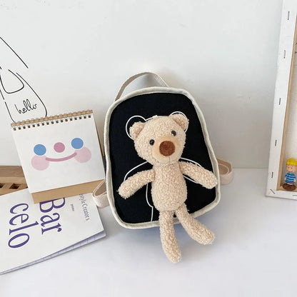 Cute Bear Doll Mini Canvas Kindergarten Backpack - Enfance-Heureuse