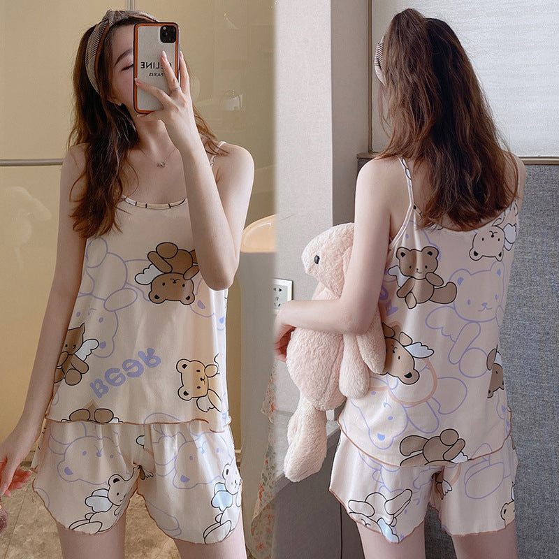 Women's Fashion Simple Camisole Homewear Pajamas Two-piece Set - Enfance-Heureuse