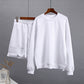 Women's Fashion Casual Solid Color Round Neck Long Sleeve Sweater Shorts Set - Enfance-Heureuse