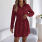 Casual Solid Color Single-breasted Long Sleeve Lace-up Corduroy Shirt Dress - Enfance-Heureuse