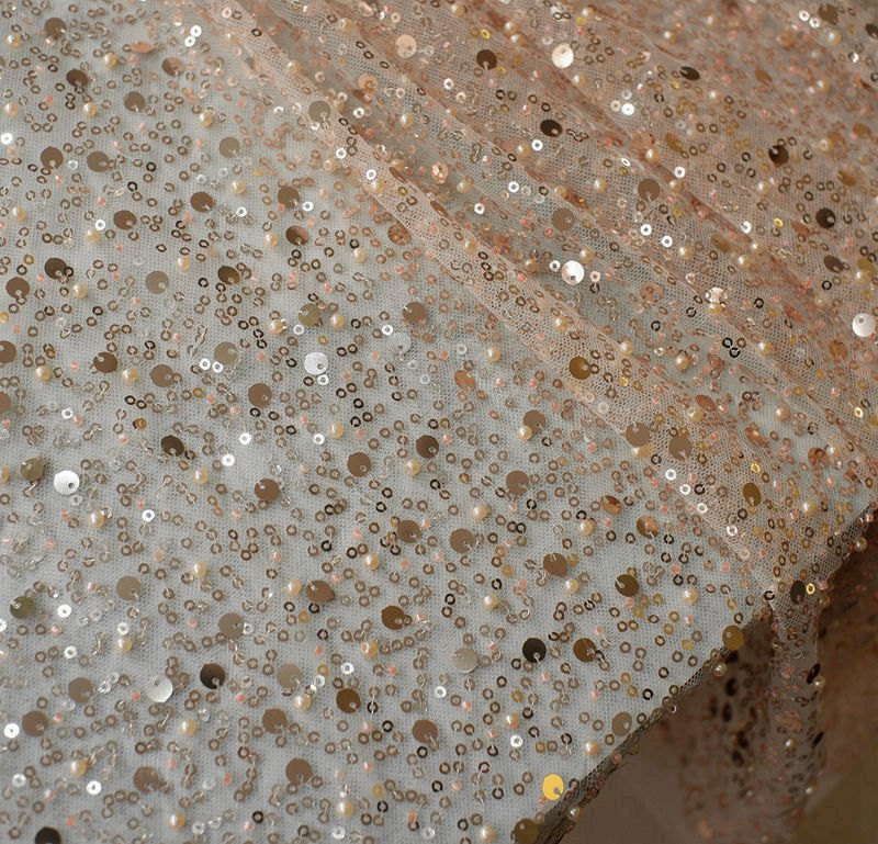 Sequined Pearl Embroidery Lace Asymmetric Single Sleeve Dress - Enfance-Heureuse