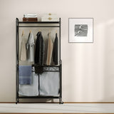 Multi Functional Laundry Hamper Organizer With Hanging Rail And Storage Shelf Rolling Laundry Cart With Wheels, Heavy Duty Metal Frame For Bathroom, Laundry Room, Or Bedroom Organization - Enfance-Heureuse