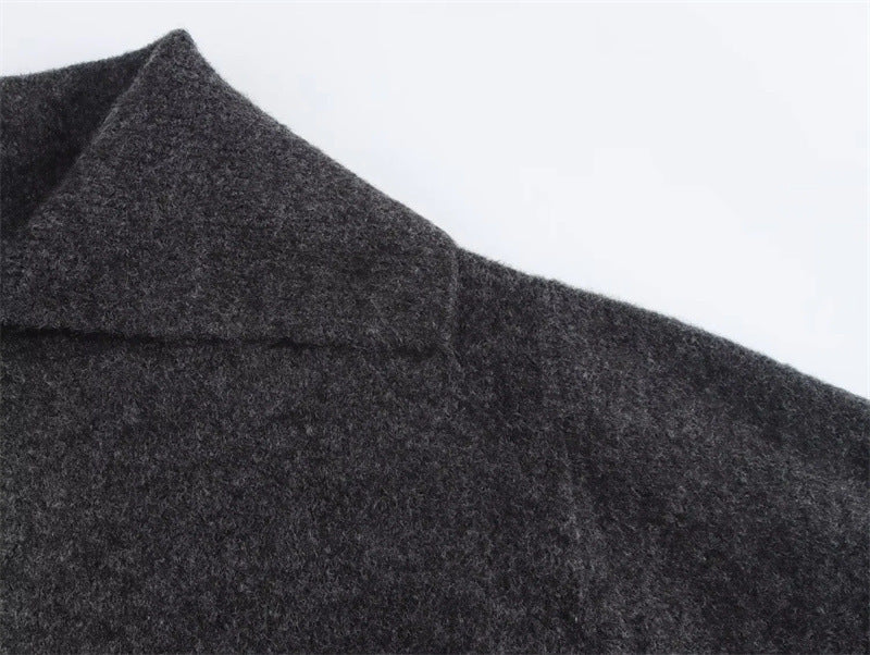 Simple Big Lapel Long Sleeve Pocket Pullover Sweater - Enfance-Heureuse