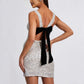 Sleeveless Slim Fit Backless Bow Glitter Mini Dress