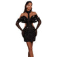 Dress Halter Feather Sequins Short Hip Skirt With Gloves Dress - Enfance-Heureuse