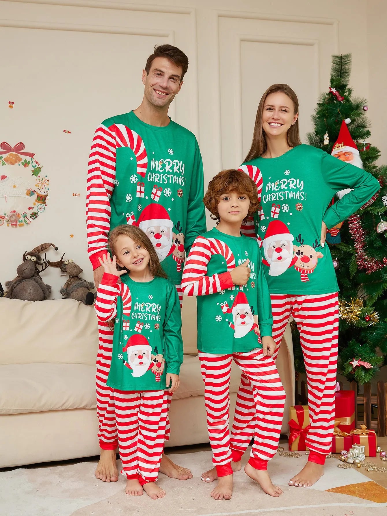 New Cartoon Santa Claus Letter Printing Parent-child Christmas Pajamas Home Wear Suit - Enfance-Heureuse