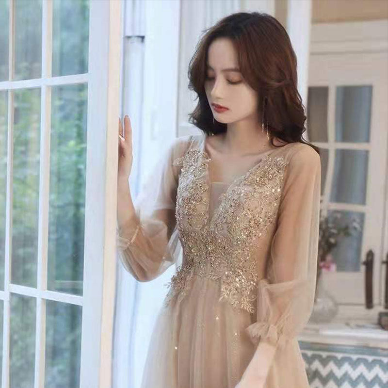 Slim Beauty Gold Banquet Evening Dress - Enfance-Heureuse