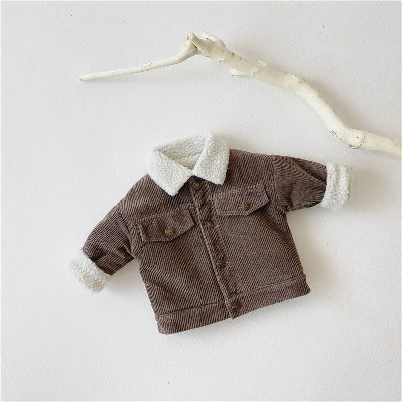 Children's Plush And Thickened Lamb Coat Corduroy Jacket - Enfance-Heureuse