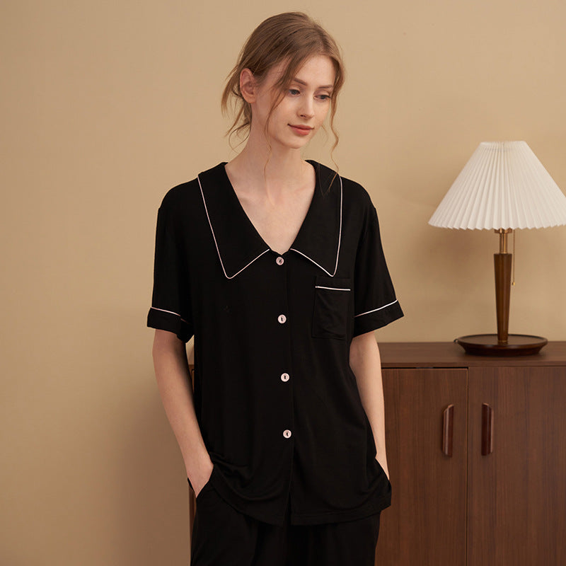 Women's Fashion Peter Pan Collar Modal Short-sleeved Shorts Two-piece Set - Enfance-Heureuse