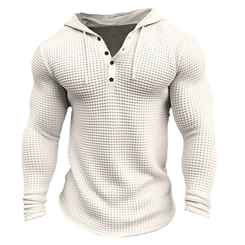 Men's Pullover Casual Long Sleeve T-shirt Waffler Slim Tops Sweat-shirt Solid Color Comfortable Mens Outdoor Streetwear S-3XL - Enfance-Heureuse