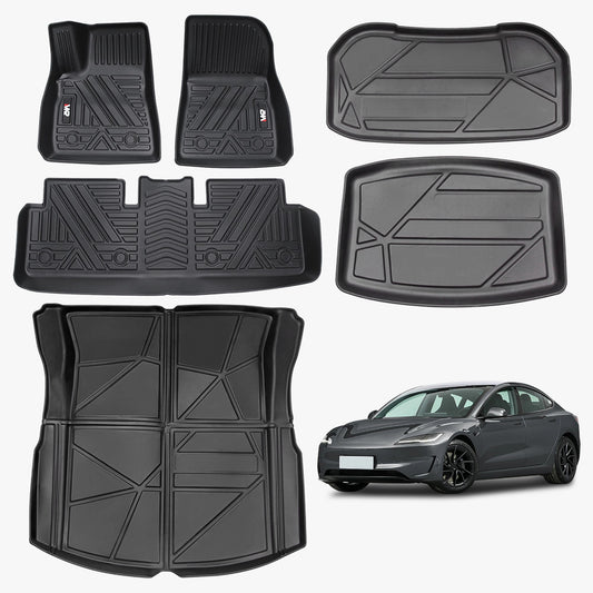 All-Weather TPE Floor Mats For Tesla Model Y 2021-2022 Model 3 2023-2025 - Waterproof, Anti-Slip, Full Coverage Car Floor Liners 6 PCS Set - Enfance-Heureuse