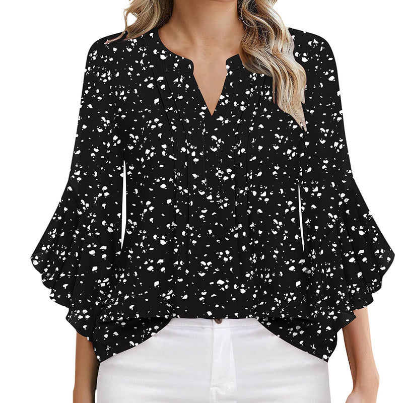 Womens Ruffle 3 4 Sleeve Chiffon Blouses Dressy Casual Trendy Shirts V Neck Business Work Top - Enfance-Heureuse