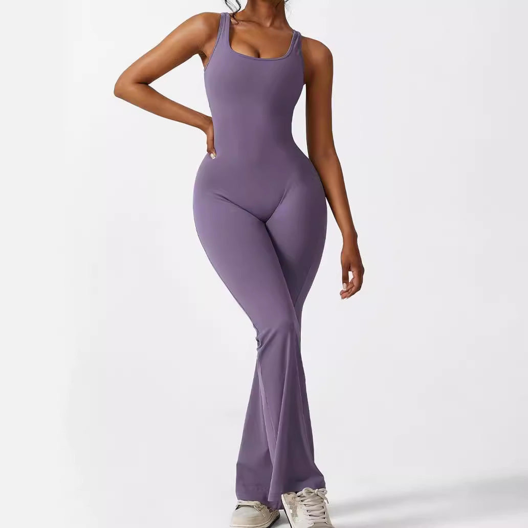 Women Sleeveless Flare Jumpsuits Fitness Yoga Long Pants - Enfance-Heureuse