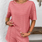 Striped Round Neck Short Sleeve Top and Shorts Set - Enfance-Heureuse