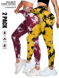 2 Pack Tie Dye Workout Seamless Leggings For Women High Waist Gym Leggings Yoga Pants, Seamless Leggings For Women High Waist Yoga Pants, Scrunch Butt Lifting Elastic Tights - Enfance-Heureuse