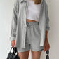 Texture Button Up Shirt and Drawstring Shorts Set - Enfance-Heureuse