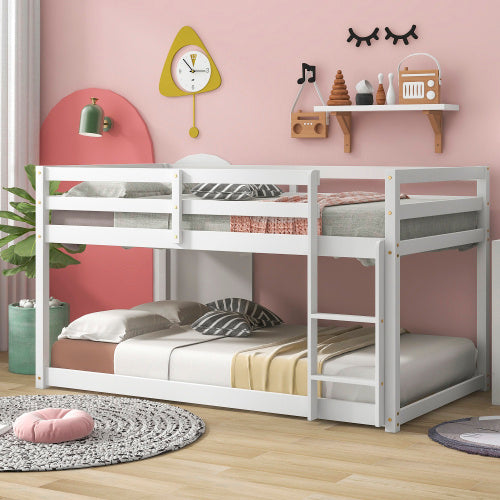 Twin Over Twin Floor Bunk Bed, White - Enfance-Heureuse
