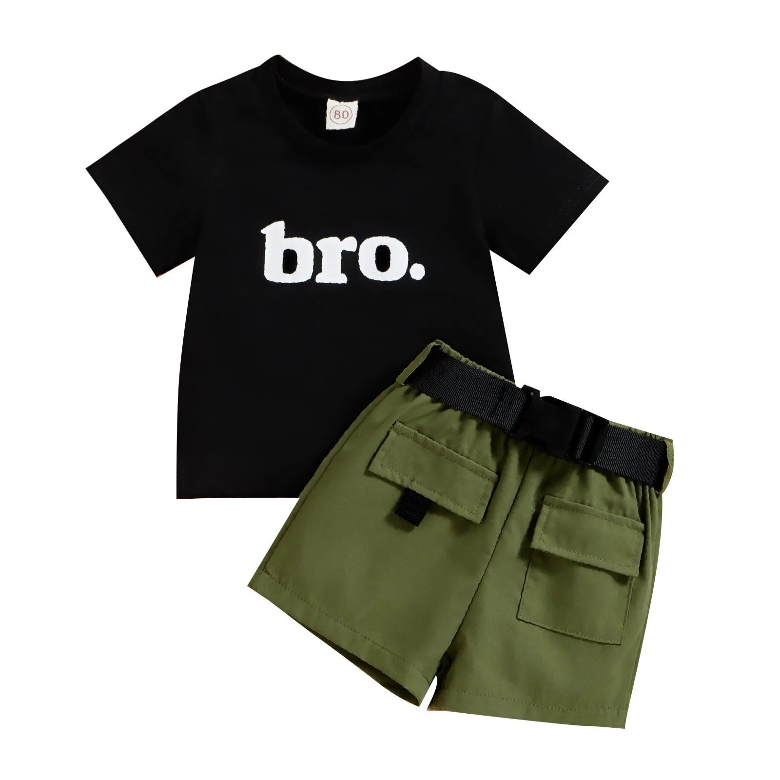 Round Neck Letter Short Sleeve Top Cargo Boys Suit - Enfance-Heureuse