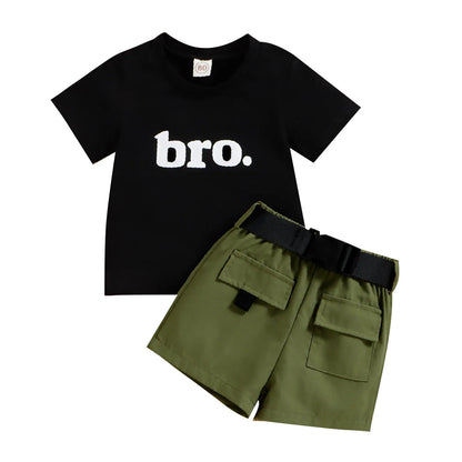 Round Neck Letter Short Sleeve Top Cargo Boys Suit - Enfance-Heureuse
