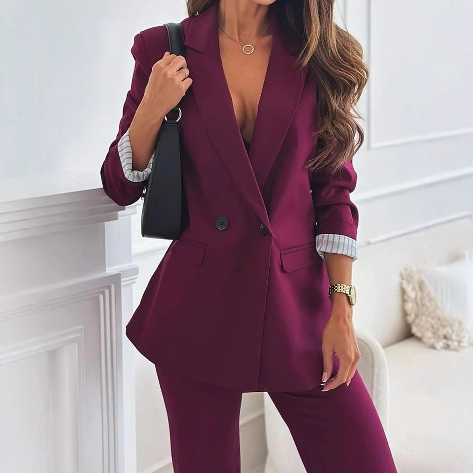 Women's Suit Lapel Leisure Commute Solid Color Two-piece Suit - Enfance-Heureuse