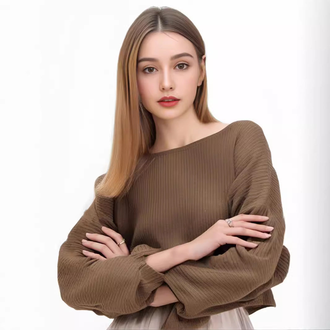 Loose Round Neck Short Sleeve Knitted Sweater - Enfance-Heureuse