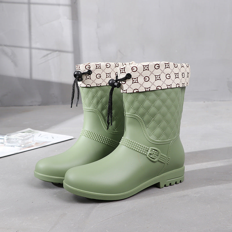 Rain Boots Women's Fashion Style Outer Wear Mid-tube Water Shoes - Enfance-Heureuse