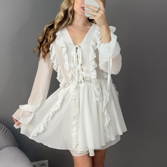 Elegant Chiffon V-neck Flounce Design Dress