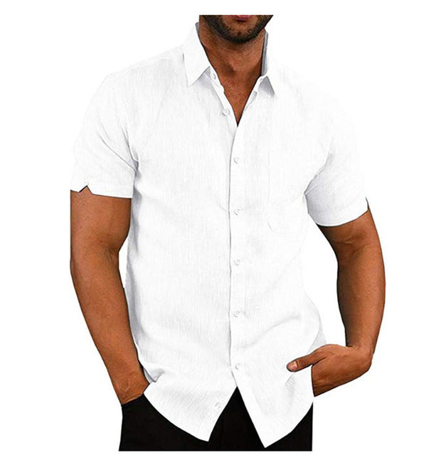 Men Short Sleeve Summer Solid Shirts Casual Loose Tops Tee - Enfance-Heureuse