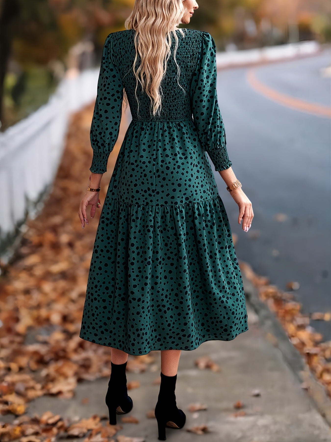 Women's Clothing Leopard Print Long Sleeve Dress - Enfance-Heureuse
