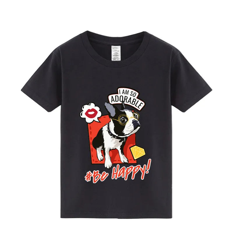 Summer Cute French Bulldog Print Half-sleeve Bottoming Shirt - Enfance-Heureuse