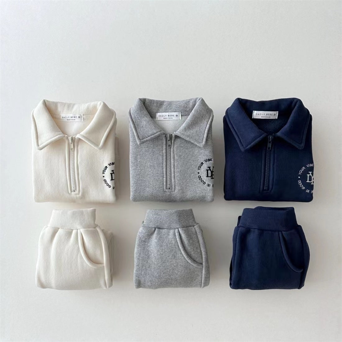 Fleece-lined Lapel Sweatshirt And Sweatpants Suit Children's Two-piece Suit - Enfance-Heureuse