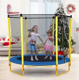 5.5FT Trampoline For Kids -65 Outdoor & Indoor Mini Toddler Trampoline With Enclosure, Basketball Hoop And Ball Included - Enfance-Heureuse