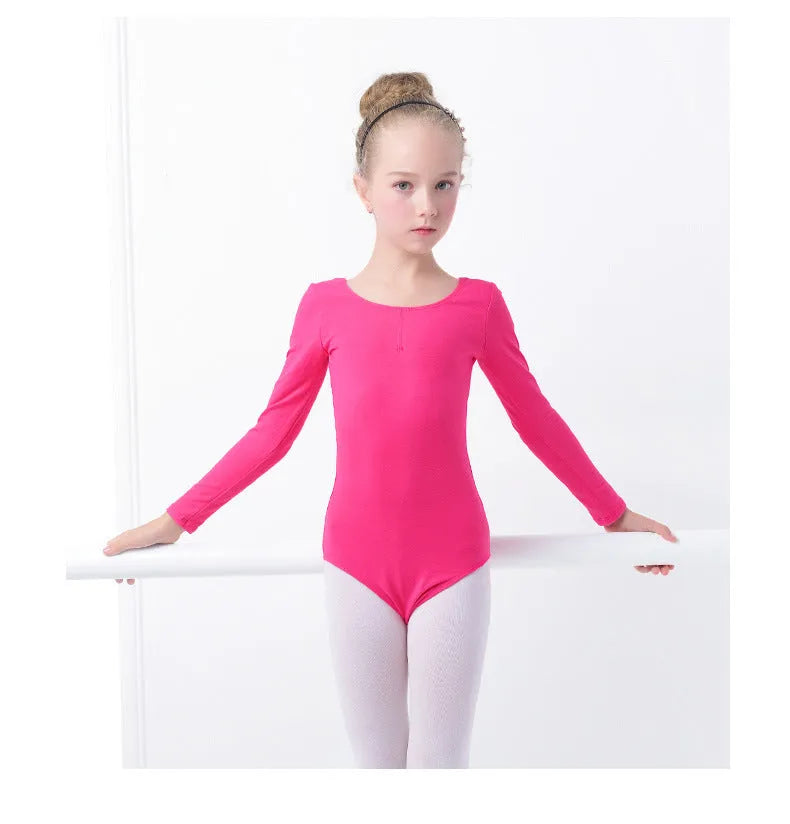 Girls' Solid Color One-piece Long-sleeved Dance Costume - Enfance-Heureuse