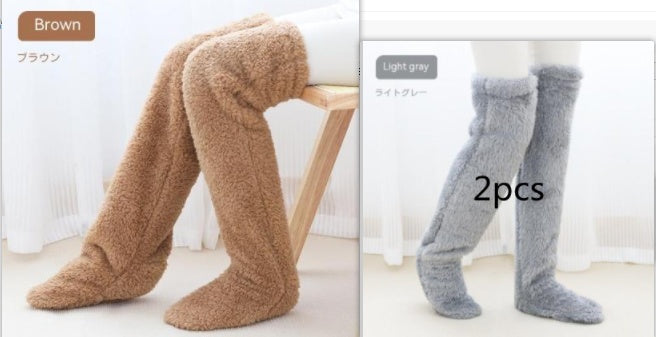 Over Knee High Fuzzy Long Socks Winter Warm Cold Leg Knee Joint Cold-proof Stockings Home Floor Sleeping Socks - Enfance-Heureuse