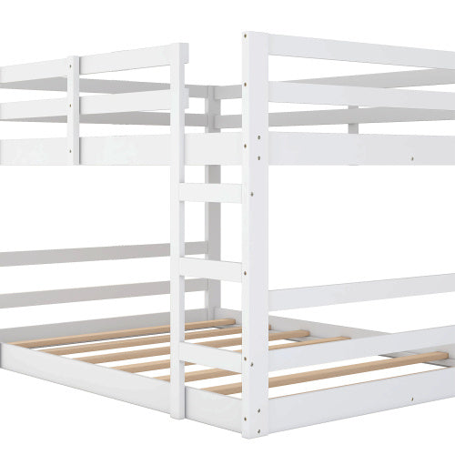 Full Over Full Bunk Bed With Ladder, White - Enfance-Heureuse