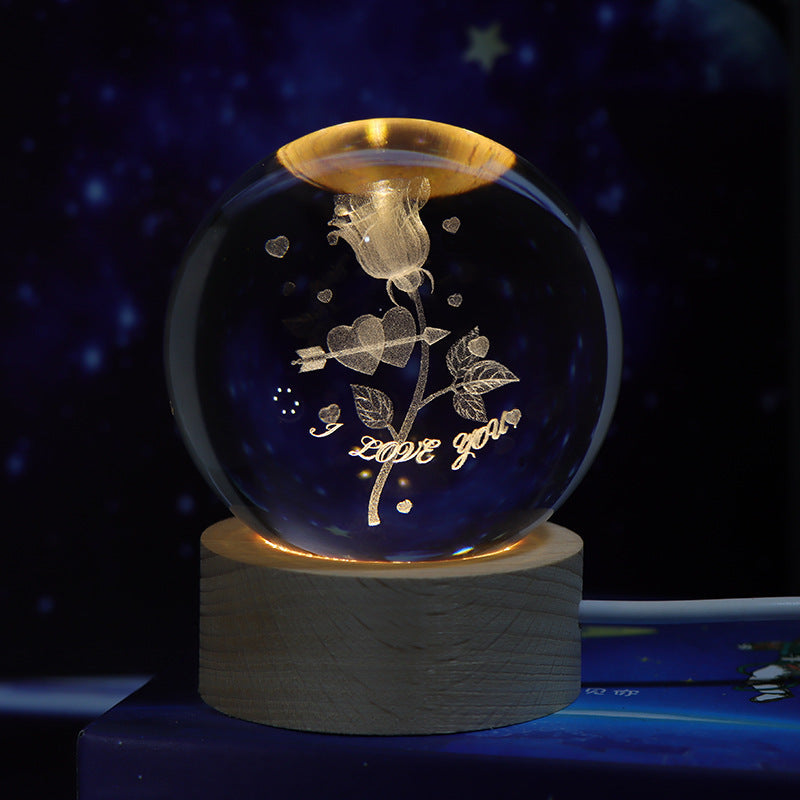 Luminous Starry Sky And Planets Moon Moon Crystal Ball Small Night Lamp Projection Ambience Light Creative Gift New Strange Gift - Enfance-Heureuse