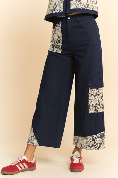 Davi & Dani Lace Applique Wide Leg Jeans - Enfance-Heureuse