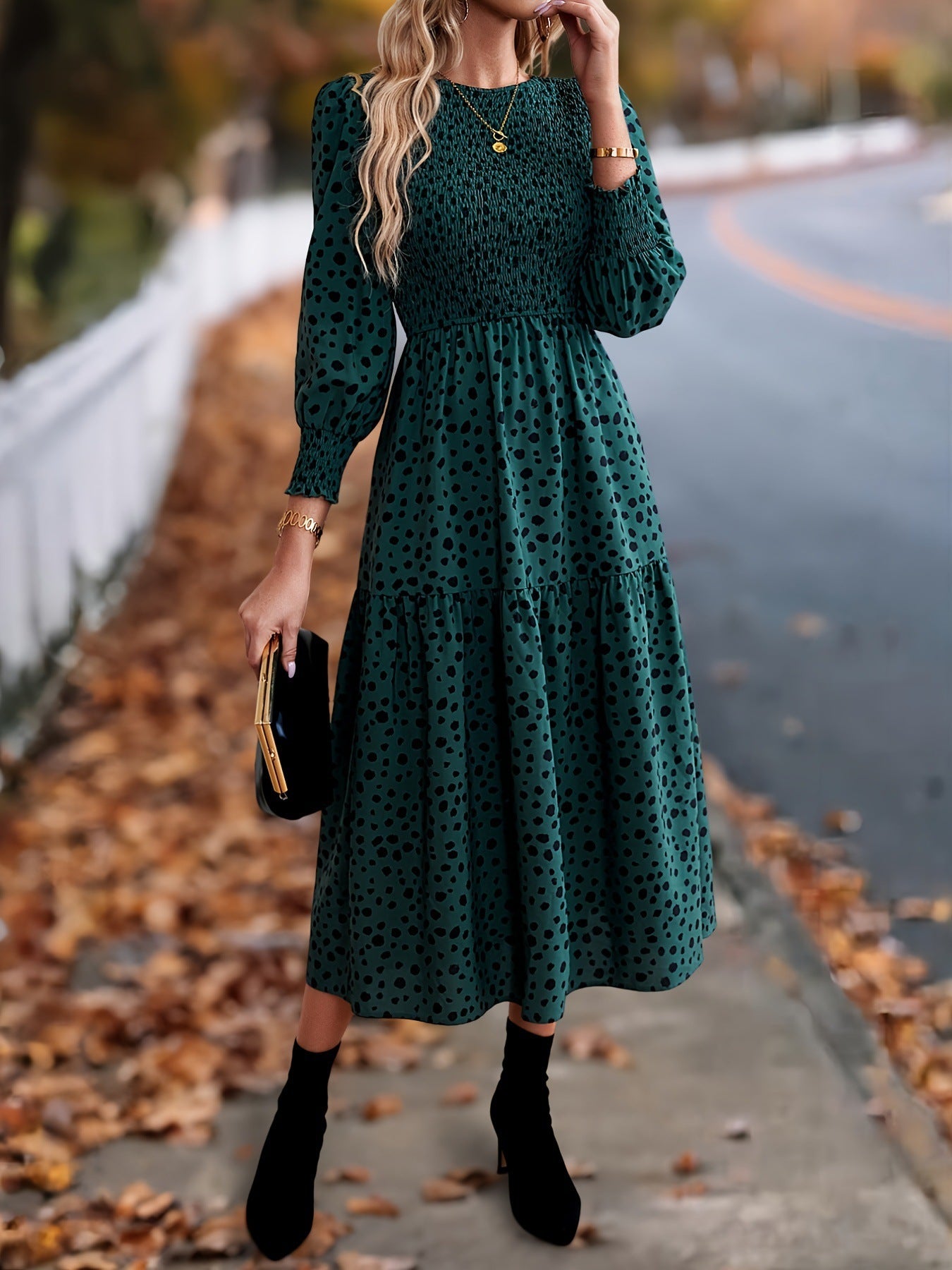 Women's Clothing Leopard Print Long Sleeve Dress - Enfance-Heureuse