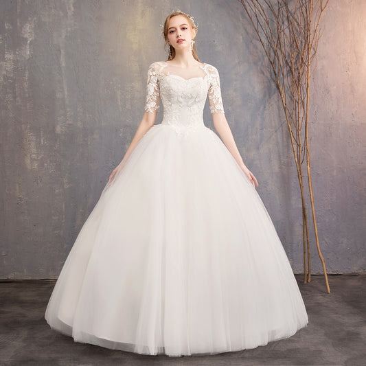 New Fashion Slim Fit Lace Mid Sleeve Plus Size Photo Studio Wedding Dress - Enfance-Heureuse