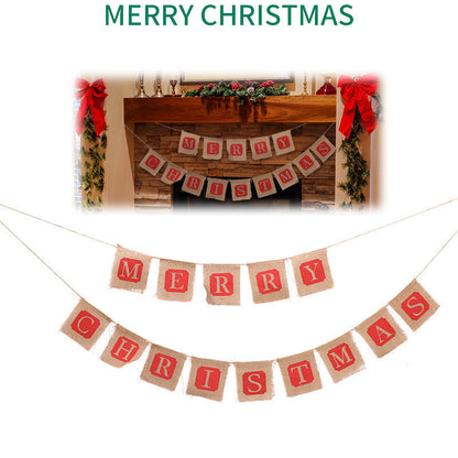 Merry Christmas Sackcloth Flag Christmas Banner Christmas Banner Decoration - Enfance-Heureuse