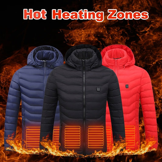 Chaqueta acolchada calefactable para hombre, abrigo eléctrico con capucha aislante, cortavientos, 9 zonas de calor